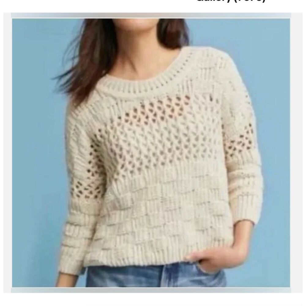 Anthropologie Moth Chenille Sweater Cozy Cream Open Knit